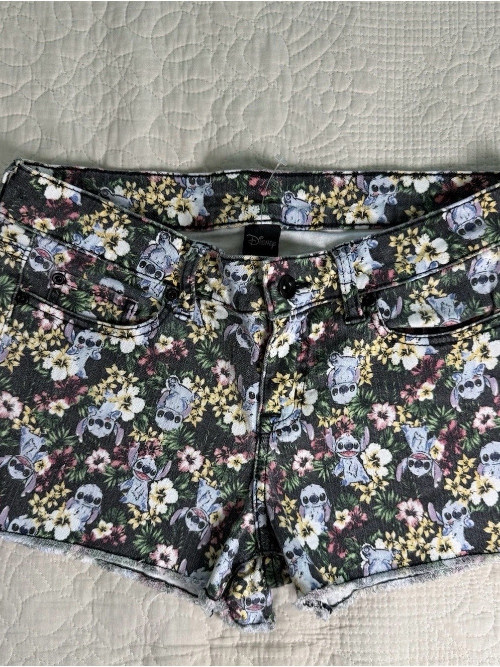 Disney Stitch Floral Denim Shorts Women Black Print Y2K Casual Cute Summer✨